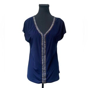 Perceptions Navy Top with Silver Trim S GUC